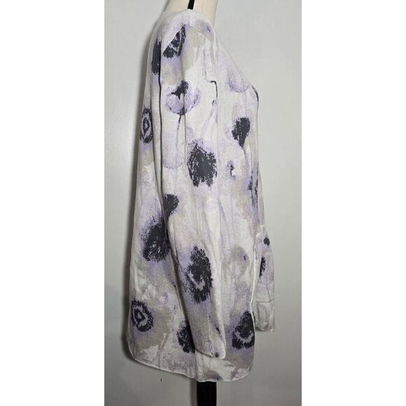 Women's J. Jill Long Zip Front Floral Sweater Jacket Cotton Pockets Sz Large - Picture 5 of 8